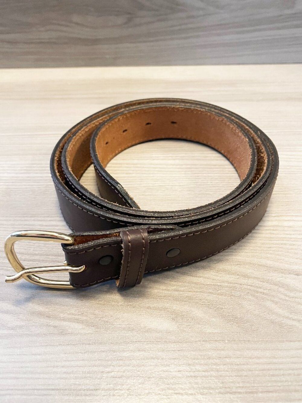 Brown Genuine Leather Belt Gold Tone Buckle Made in USA Size 50/125